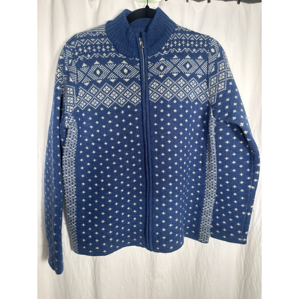 Lands End Sweater Jacket Fair Isle Nordic Zip Women's Small 100% Wool MM9